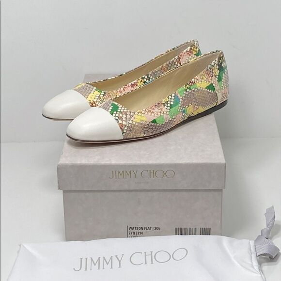 Jimmy Choo Cap-Toe Snakeskin-Embossed Leather Ballerina Flats size 35.5 - Picture 8 of 10